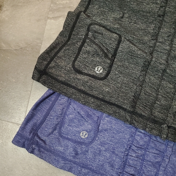 Bundle Of 2 Lululemon "Dash Tank II" Top. Heathered Black/Grey, Blue. Ruffled. 6 - Picture 3 of 9